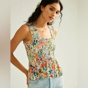Anthropologie Multicolor Floral Smocked Blouse